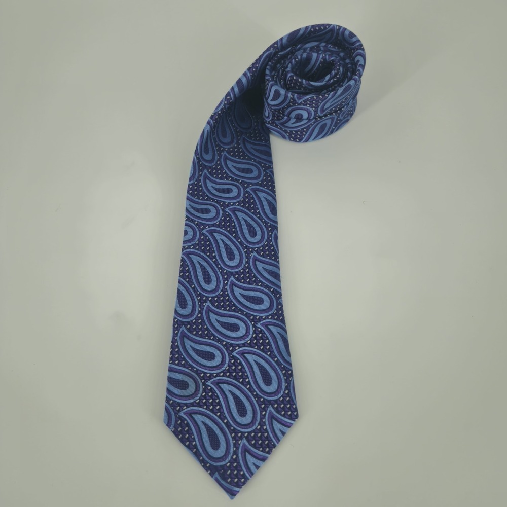ERMENEGILDO ZEGNA Tie Mens Purple Blue Paisley 100% Silk Italy "60 by "3.25